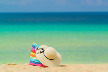 Straw hat and beach bag