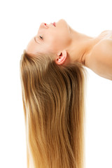 Fototapeta premium Beautiful long blonde hair, isolated on white.