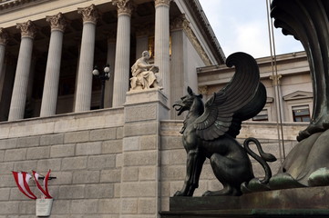 Statues of Griffins in front of the Austrian Parliament.