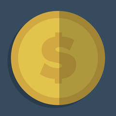 golden coin with money sign icon over blue background. colorful design. vector illustration