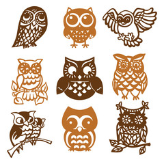 Naklejka premium Vintage Paper Cut Owl Birds Set