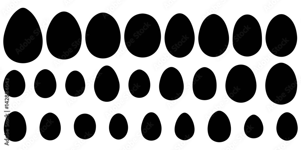 Poster Set of eggs of different birds and reptiles, vector silhouettes of eggs for coloring for Easter cake