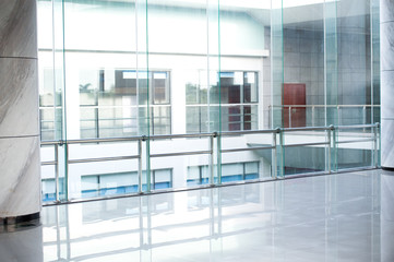 empty long corridor in the modern office building.