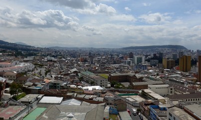 Wide cityscape view of suburbs and the sprawling city of Quito.