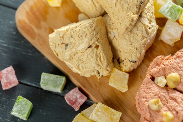 traditional eastern desserts on wooden background