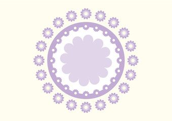 Violet floral round frame with a light yellow background.