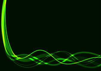 Green neon light waves falling from the top.