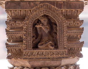 Ancient Goddess Carved Wooden Pillar Nepal