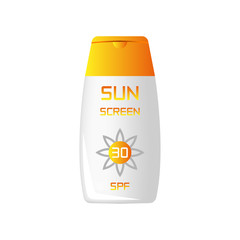 Sunscreen cosmetic isolated on white background. Vector illustration. 3d style.
