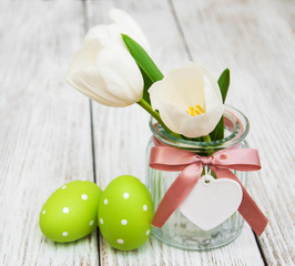 Easter eggs and tulips