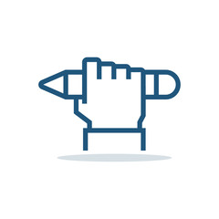 Hand with pencil icon. Education, testing vector symbol.