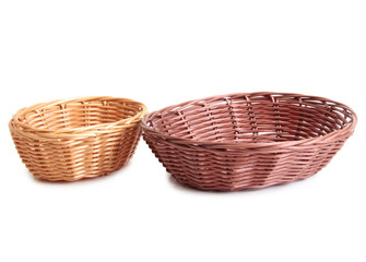 Wicker basket  for bread on white background