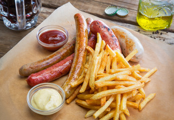 delicious food French fries and sausages