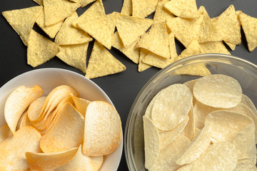 Delicious chipsl on table close-up