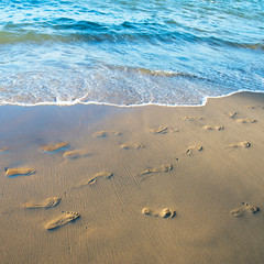Footprints on the sand beach