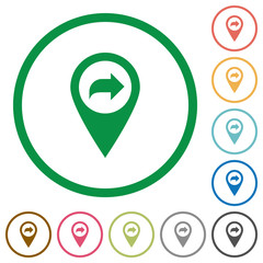 Forward GPS map location flat icons with outlines