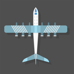 Vector airplane illustration top view and aircraft transportation travel way design journey object.