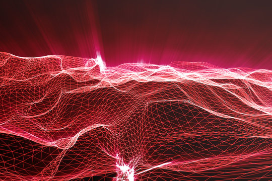 Abstract polygonal space low poly dark background with connecting dots and lines. Connection structure, shine effects. 3d rendering