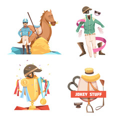 Fototapeta premium Horse Riding Retro Cartoon Compositions