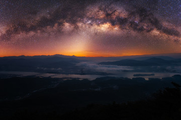 Milky way and fog of mountain in Korea.
