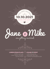 Vintage wedding invitation card template