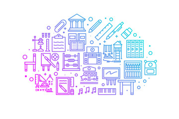 School and education gradient line icons illustration