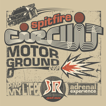 Motor circuit vintage illustration with lettering