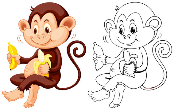 Animal outline for monkey eat banana