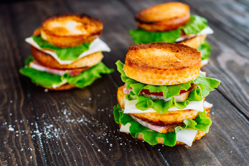 sandwich on the wooden table