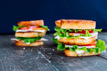 sandwich on the wooden table