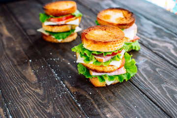 sandwich on the wooden table