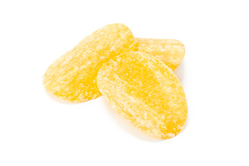 yellow potato chips isolated on white
