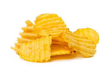 yellow potato chips isolated on white