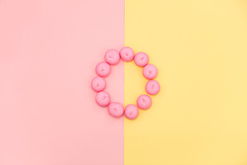 photo of pink marshmallows on the wonderful background in pop art style