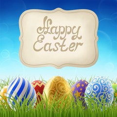 Easter Background with Grass and Sign