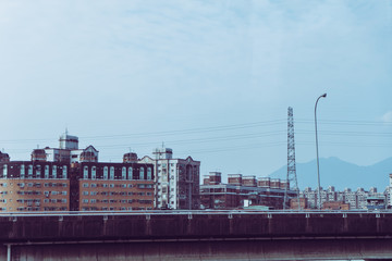 Fototapeta premium Expressway in the big cities in the sky with clouds.