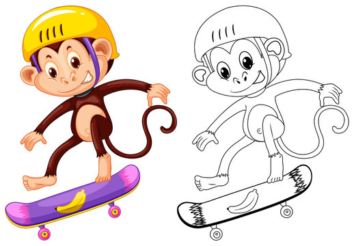 Animal outline for monkey on skateboard