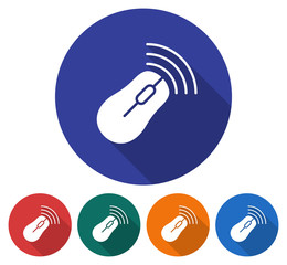 Round icon of wireless mouse. Flat style illustration with long shadow in five variants background color