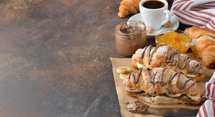 Croissant with banana and chocolate