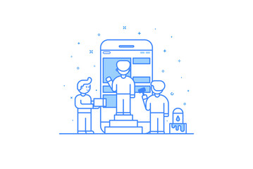 Vector illustration in flat outline style. Graphic design concept of mobile app design and user interface development.