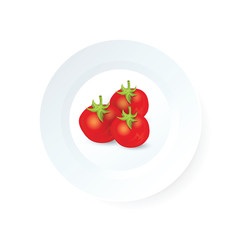 Three tomato icon vector on dish