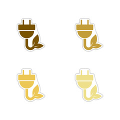 Set of paper stickers on white background eco energy