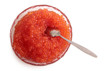Fish caviar in a plate on a white background