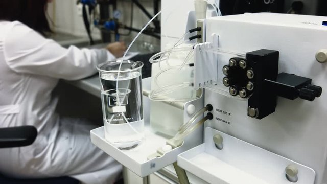 Analytical laboratory. Dosing device. Laboratory records the experience of.