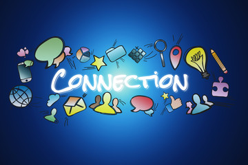 Connection title isolated on a background and surounded by multimedia icons - Internet concept