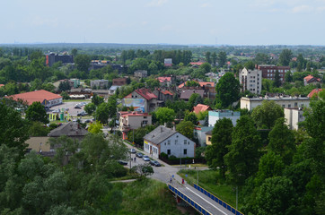 Fototapeta na wymiar Widok Oświęcimia z lotu ptaka w lecie/Aerial view of Oswiecim town in summer, Lesser Poland, Poland