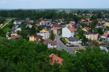 Fototapeta na wymiar Widok Oświęcimia z lotu ptaka latem/Aerial view of Oswiecim town in summer, Lesser Poland, Poland