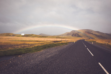 Rainbow and Endless Icelandic Highway