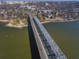 Obraz premium Landscape of bridge over Don river. Aerial view.