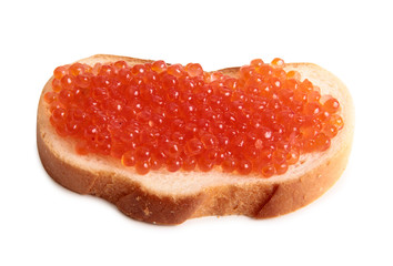 Fish eggs and bread on white background